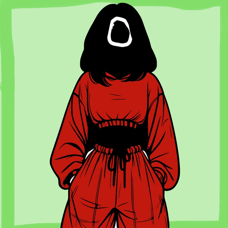 realistic girl faceless with baggy pants and a crop top