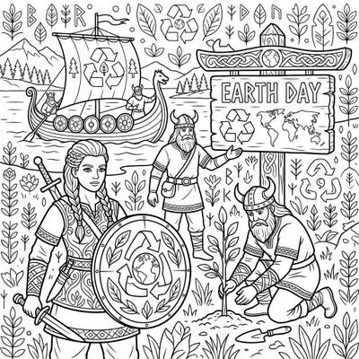 Journey back in time with this epic Viking Earth Day coloring page, where ancient Norse spirit meets modern environmentalism. Celebrate the planet alongside brave warriors, planting trees and promoting recycling.
