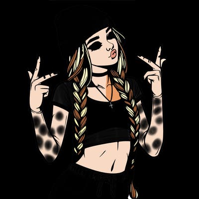 realistic teenage girl with braids and a beanie and crop top doing 🫶🏼