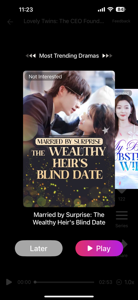 Interfaz de la aplicación YuzuDrama que muestra un drama corto de moda titulado 'Married by Surprise'