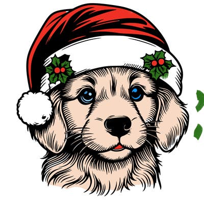 realistic dog wearing a santa hat