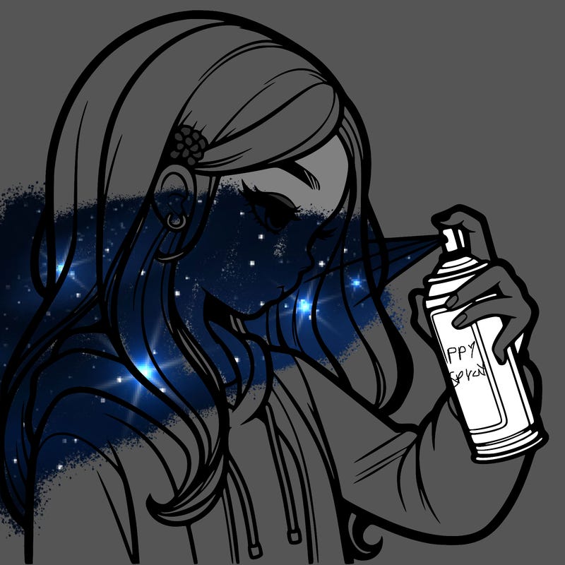 a realistic girl spray painting