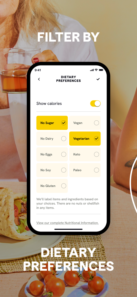 CAVA | Order Online - Mobile app screen showing dietary preference filters like Vegan, Vegetarian, Keto, and Paleo for food customization.