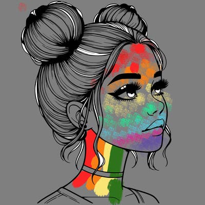 realistic girl with buns on the top of her head