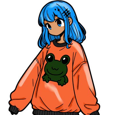 girl wearing frogging sweatshirt