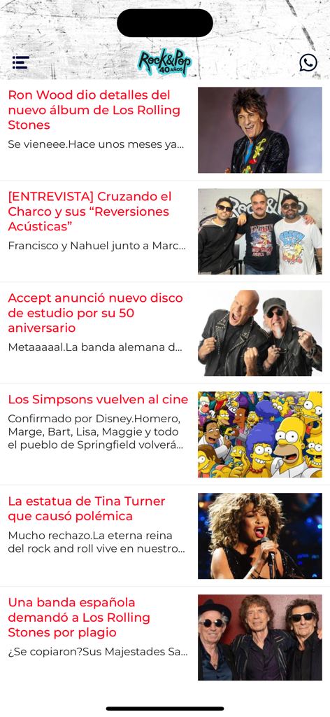 Rock & Pop - Feed de noticias de la app de radio Rock and Pop con artículos sobre estrellas de rock y entretenimiento.