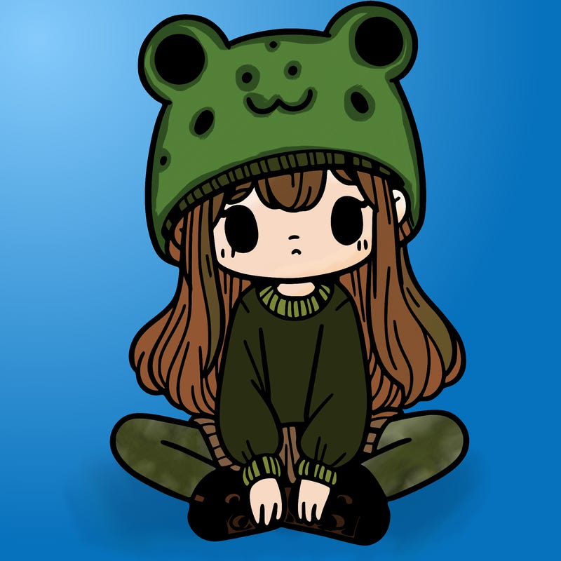 a girl wearing a frog hat and some frog socks
