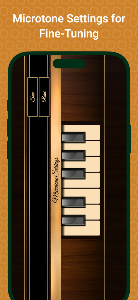 Pantalla de configuración de microtonos en la aplicación Xylophone Sim para ajustar finamente el instrumento