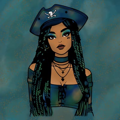 realistic girl with box braids a realistic pirate hat and crop top