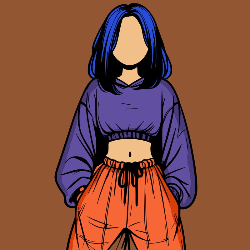 realistic girl faceless with baggy pants and a crop top