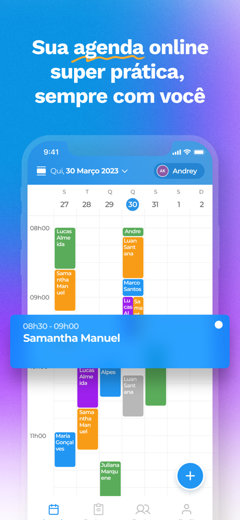 Simples Dental - Agenda Odonto - Vista del calendario digital de citas dentales en la aplicación móvil Simples Dental