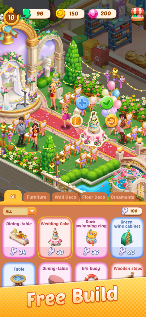 Decorating a wedding venue with a multi-tiered cake and floral arches in Gossip Girls Restaurant-Merge