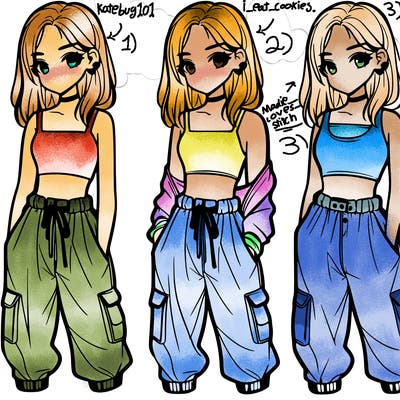 a girl in a crop top and baggy pants