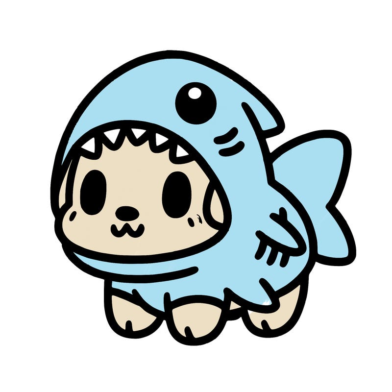 cute dog wearing a shark costume