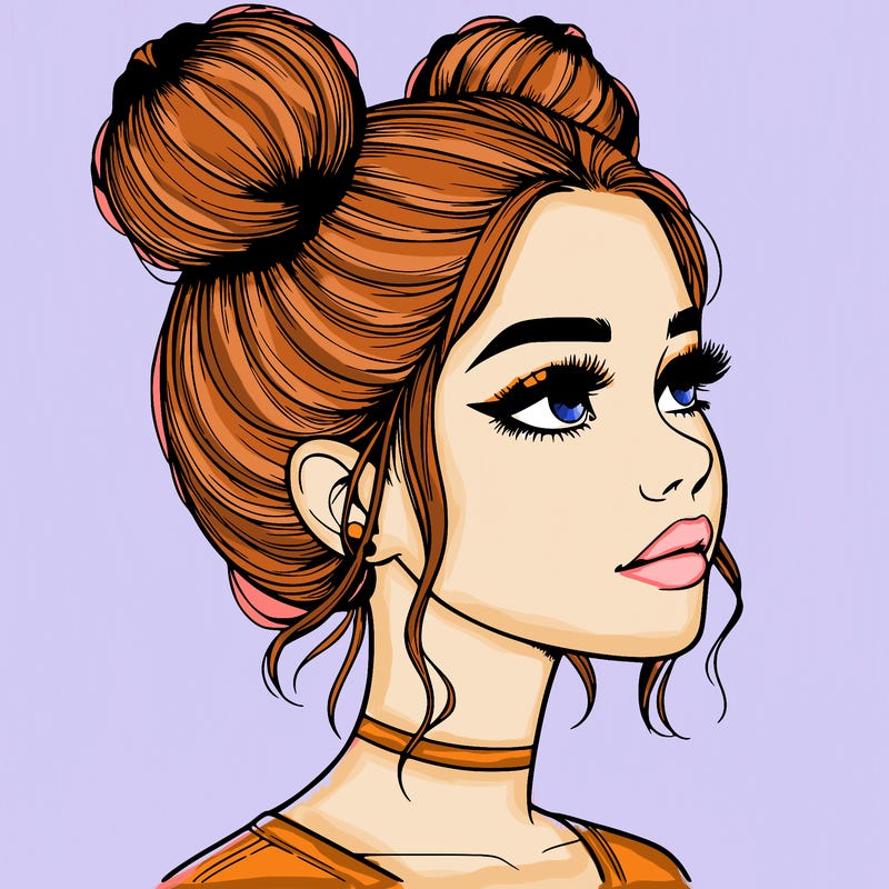 realistic girl with buns on the top of her head