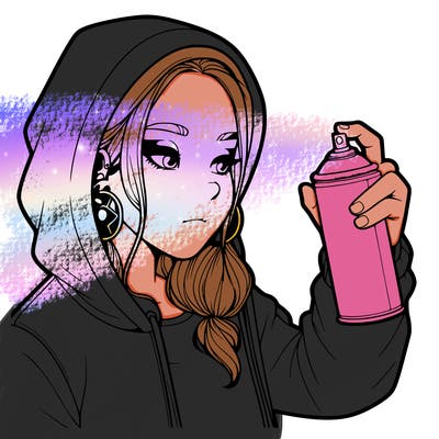a realistic girl, spray painting