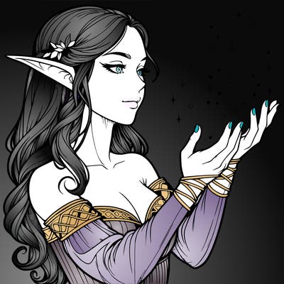 realistic elf girl doing magic