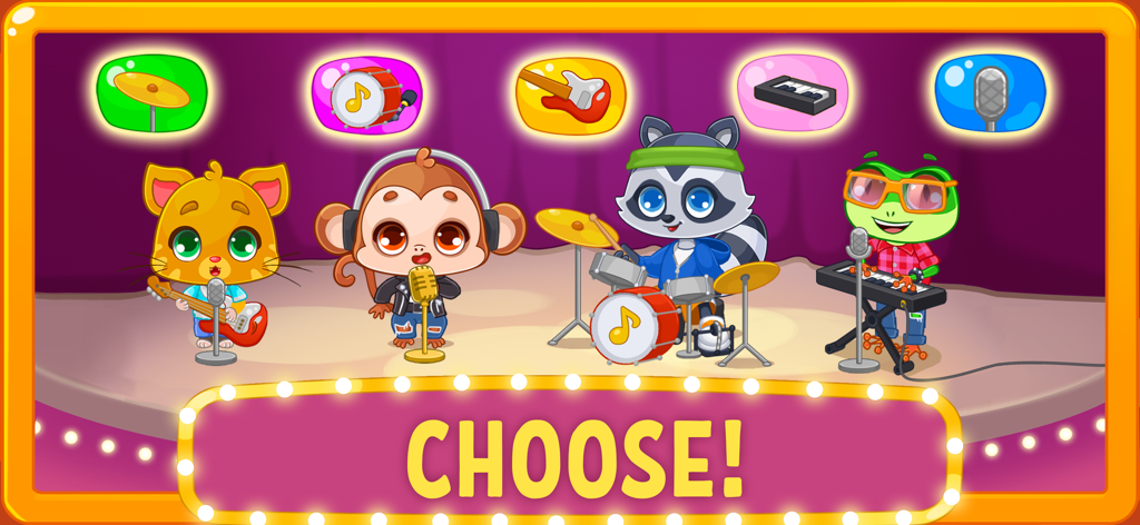 Piano games - Music for songs - Lindos personajes animales tocando instrumentos musicales en un escenario en un juego de música para niños pequeños