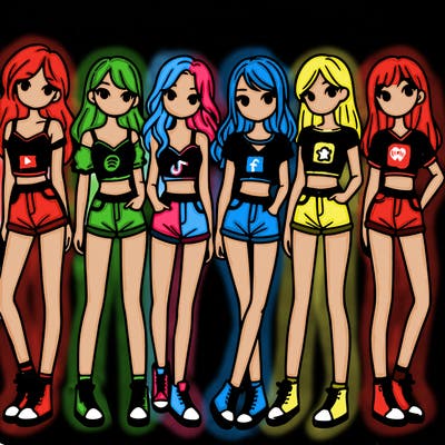 a group of girls wearing crop tops and shorts