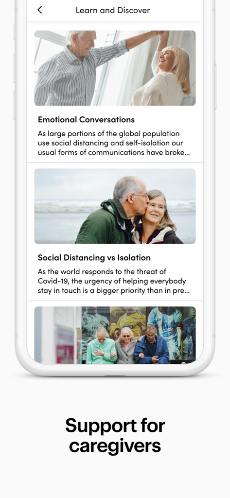 Lively Link - Lively Link app screen showing a resource center with articles and tips to support caregivers of seniors