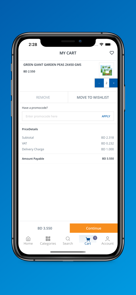 Al Jazira - Al Jazira app shopping cart interface showing items and price details