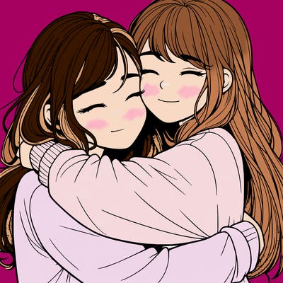 realistic two girls hugging