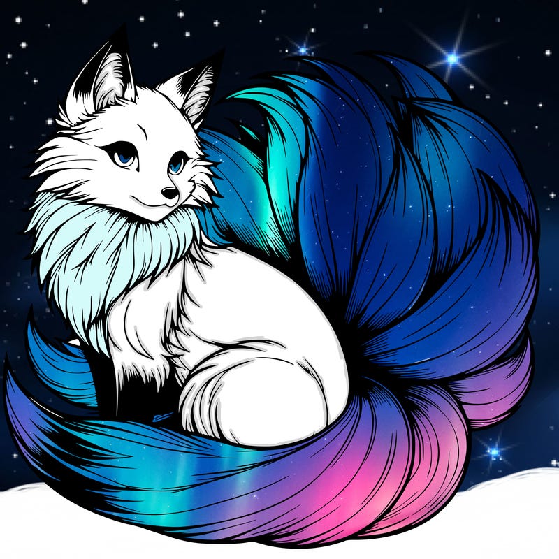 realistic detailed 9 tailed anime fox