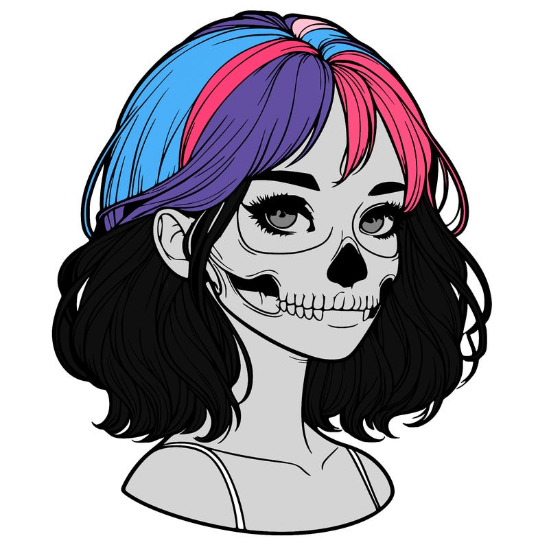 realistic girl with skull