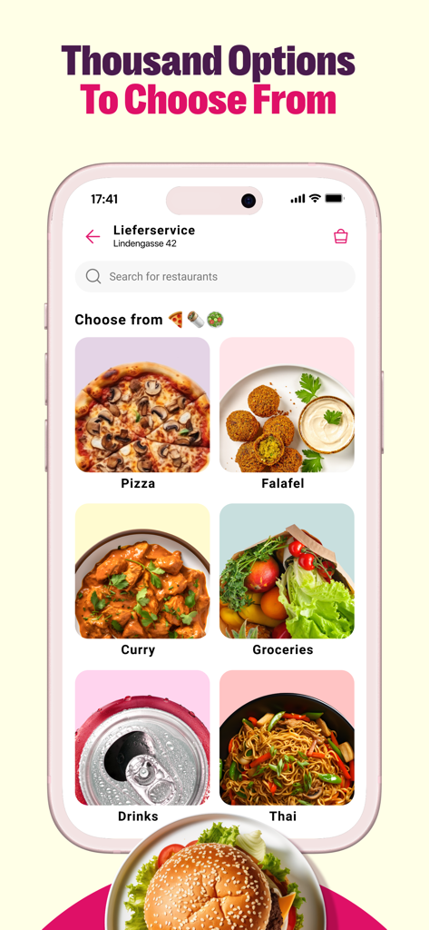 foodora AT: Food & Groceries - foodora AT mobile app screen showing various food delivery categories like pizza falafel and groceries
