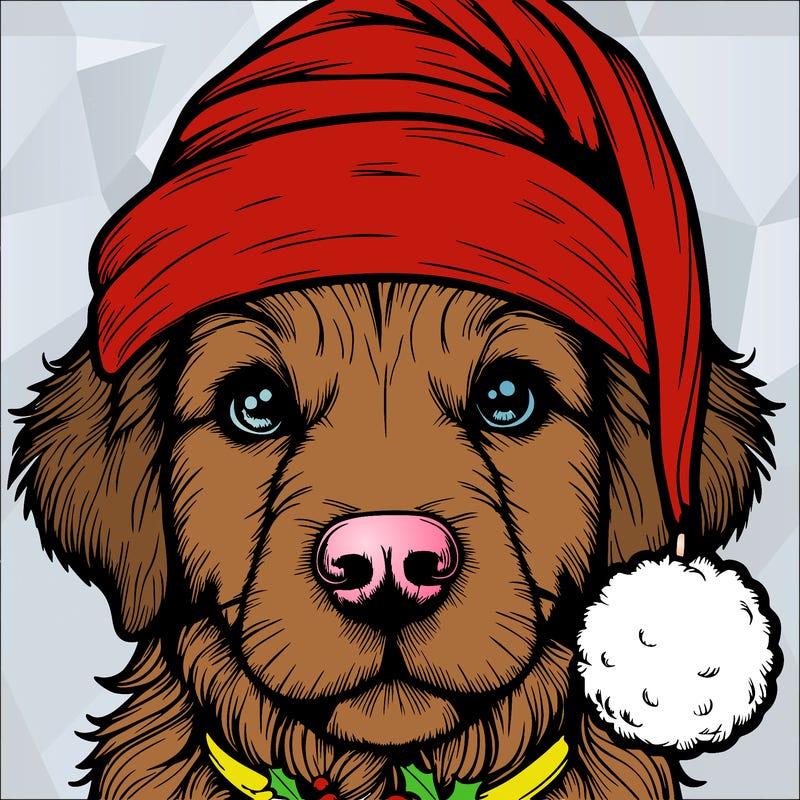 realistic dog with a christmas hat