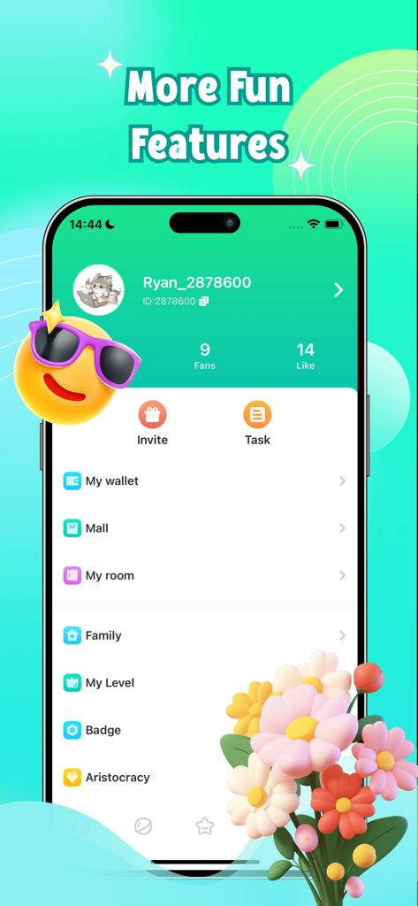 LightChat- Friendly Group Chat - LightChat mobile app user profile interface showing social and gamified features.