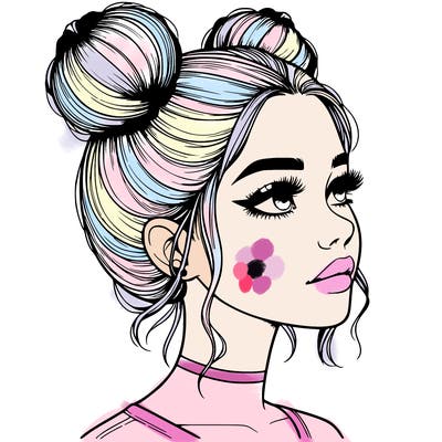 realistic girl with buns on the top of her head