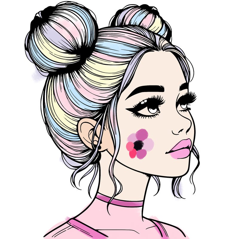 realistic girl with buns on the top of her head