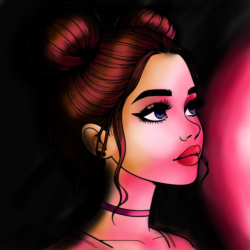 realistic girl with buns on the top of her head