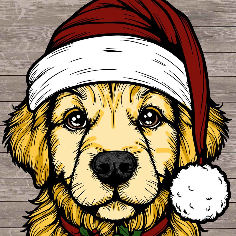 realistic dog with a christmas hat