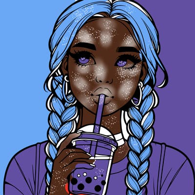 realistic girl with braided hair drinking boba
