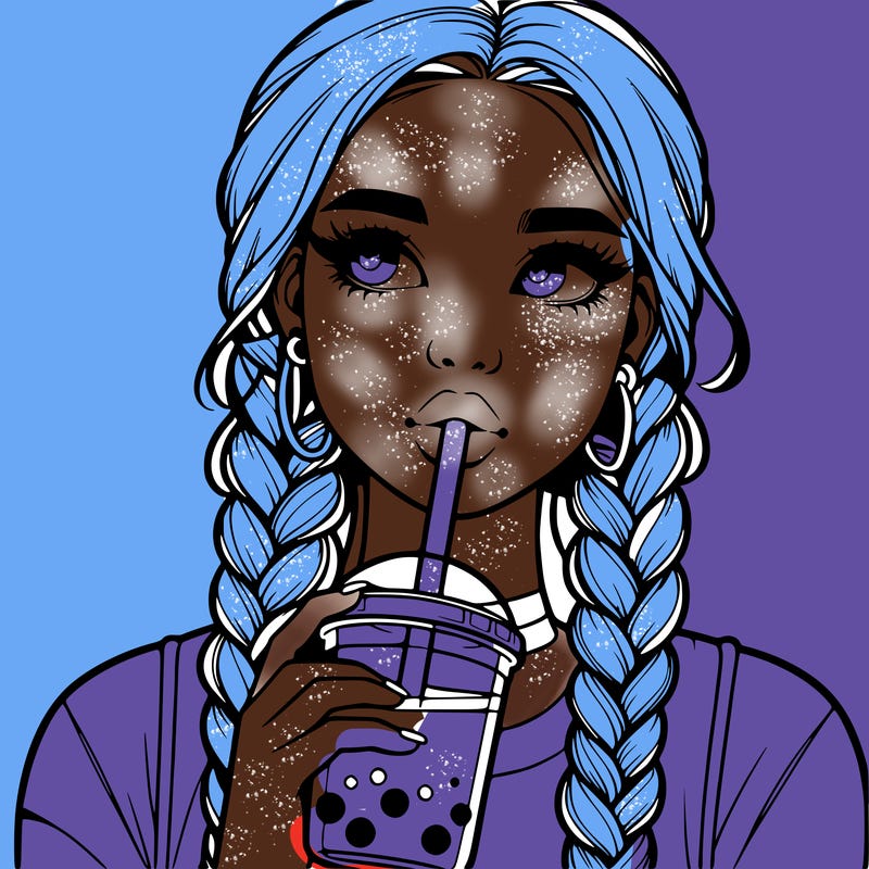 realistic girl with braided hair drinking boba