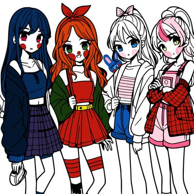 teen manga girls group of 4