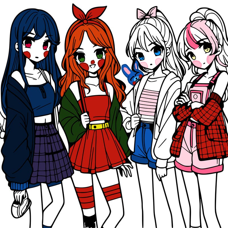 teen manga girls group of 4