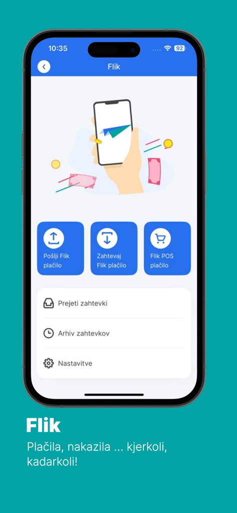 Sparkasse M.Stik - Interfaccia dell'app di mobile banking Sparkasse M.Stik che mostra le opzioni di pagamento istantaneo Flik per inviare e richiedere denaro.