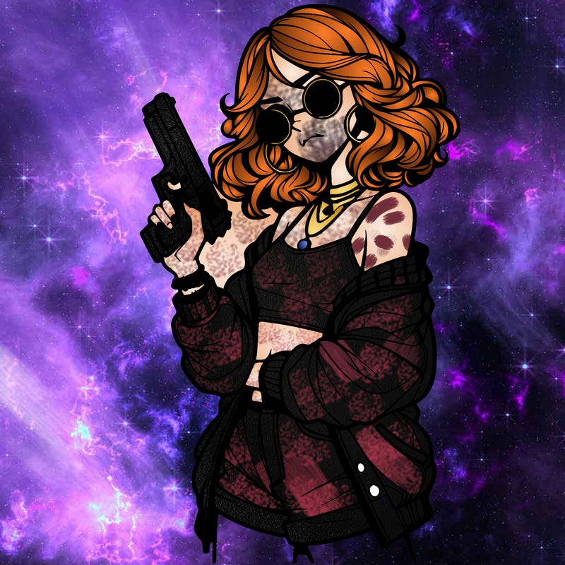 stylish teenage girl with gun