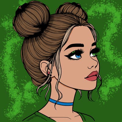 realistic girl with buns on the top of her head