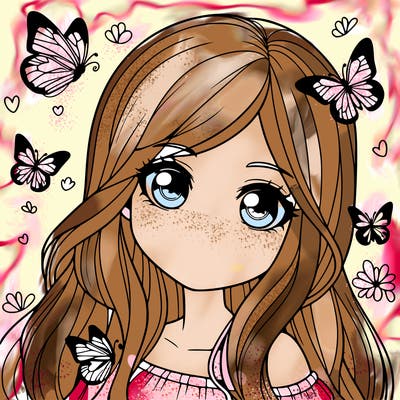 realistic girl with butterflies around her