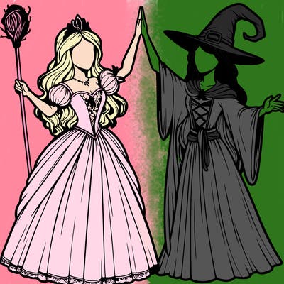 detailed realistic split of a princess and a witch