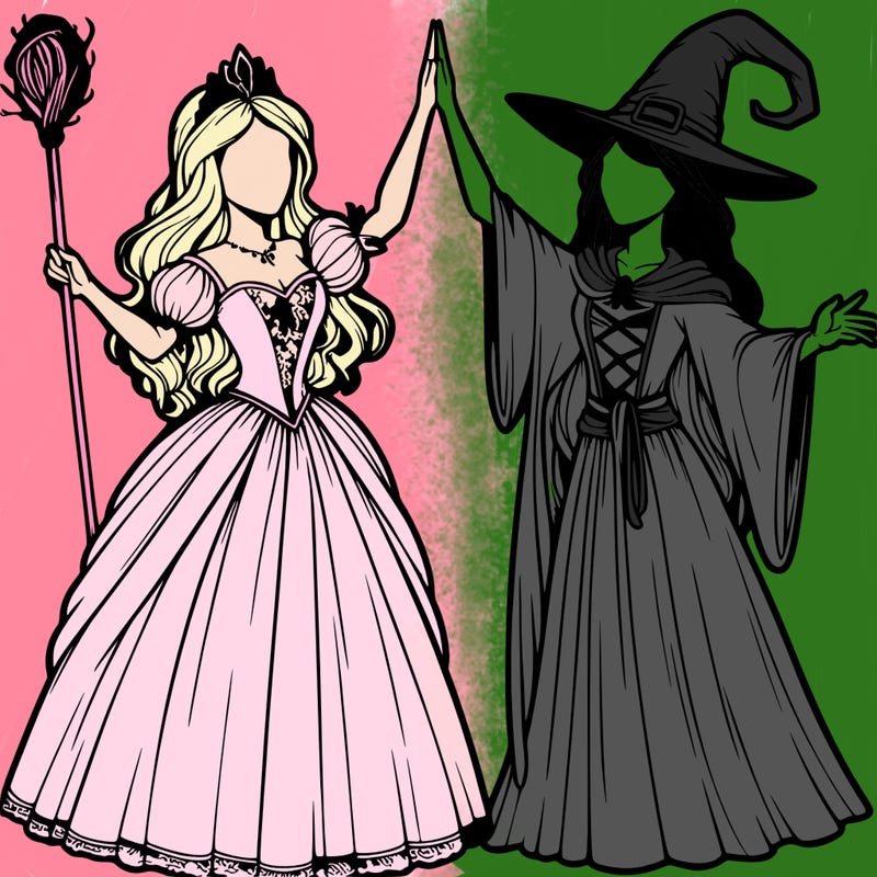 detailed realistic split of a princess and a witch