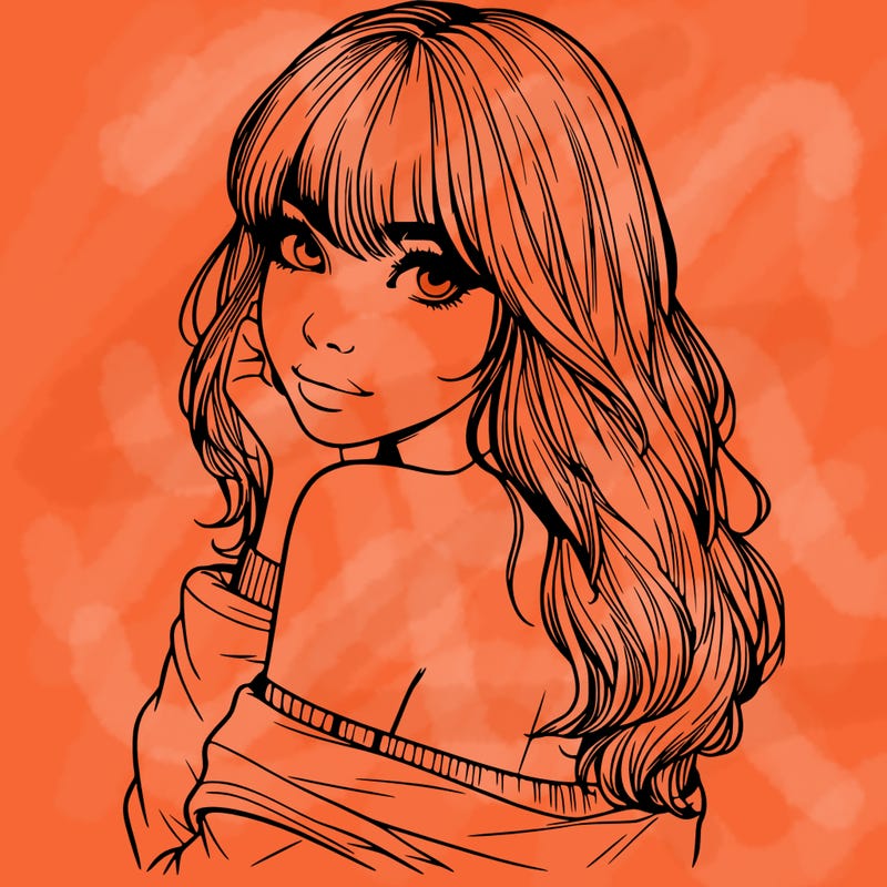 realistic girl with bangs looking over her shoulder