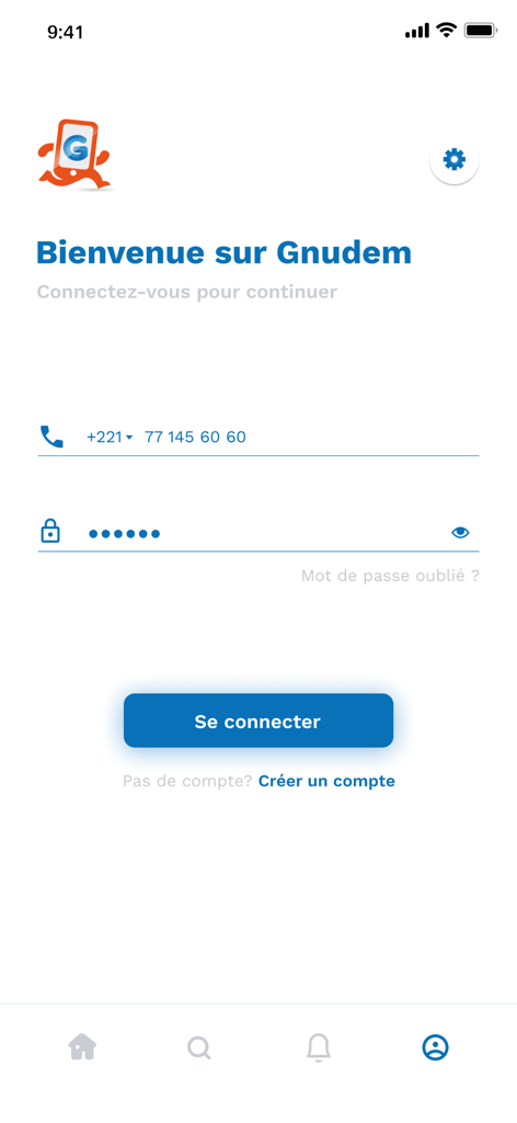 Gnudem - Login screen of the Gnudem event ticketing app in French