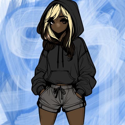 realistic girl in shorts and hoodie