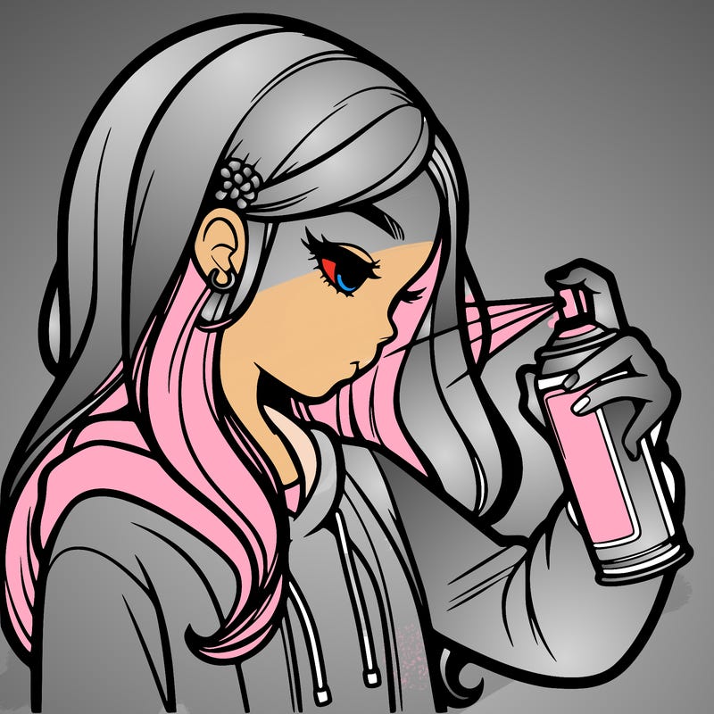 a realistic girl spray painting