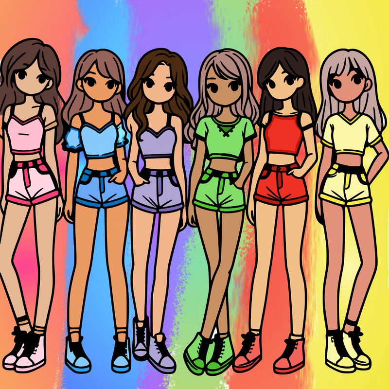 a group of girls wearing crop tops and shorts